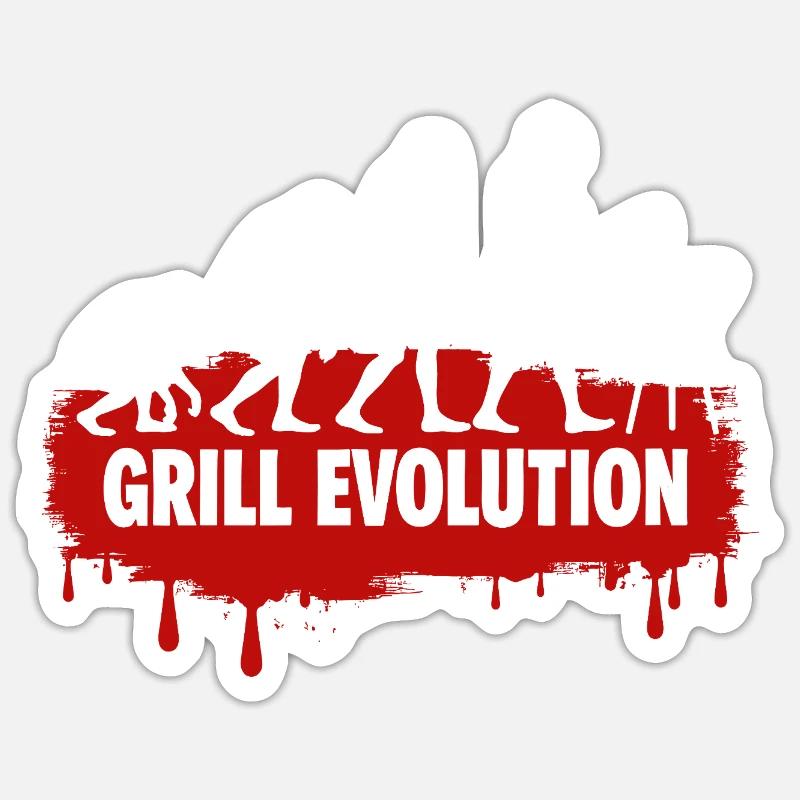 Grill Evolution Lustiger Grillmeister Spruch - Sticker Größe S (10 x 10 cm) - Mattweiß