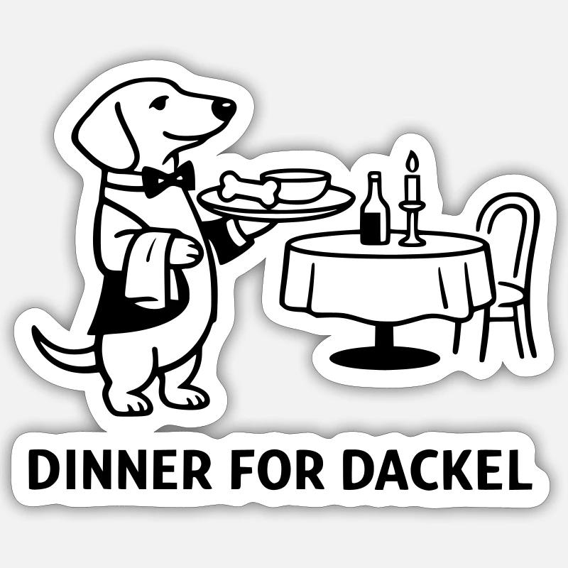 Dîner pour teckel - Sticker taille S (10 x 10 cm) - blanc mat