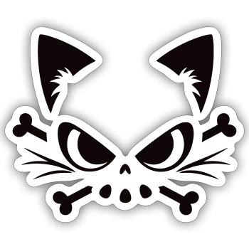Katzen Totenkopf | Minimal Skull & Bones Motiv - Sticker Größe S (10 x 10 cm) - Mattweiß - Vorne
