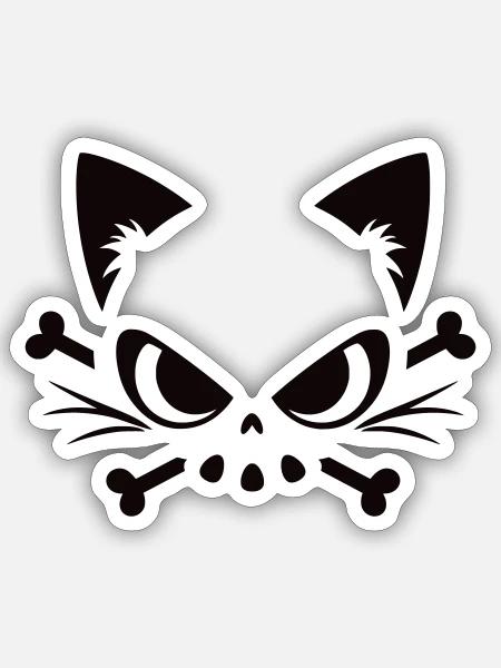 Crâne de chat | Motif minimaliste de Skull & Bones - Sticker taille S (10 x 10 cm) - blanc mat