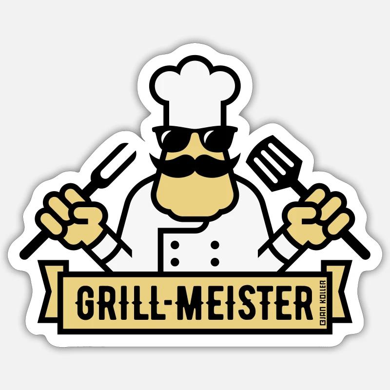 Grillmeister (Grill / Barbecue / BBQ / 3C) - Sticker taille S (10 x 10 cm) - blanc mat