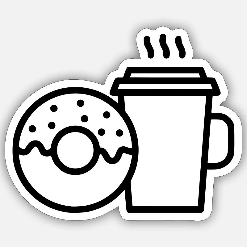 Donut und Kaffee Becher - Sticker Größe S (10 x 10 cm) - Mattweiß