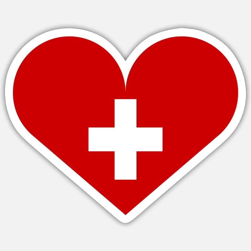 Schweizer Flagge mit Herz - Sticker Größe S (10 x 10 cm) - Mattweiß