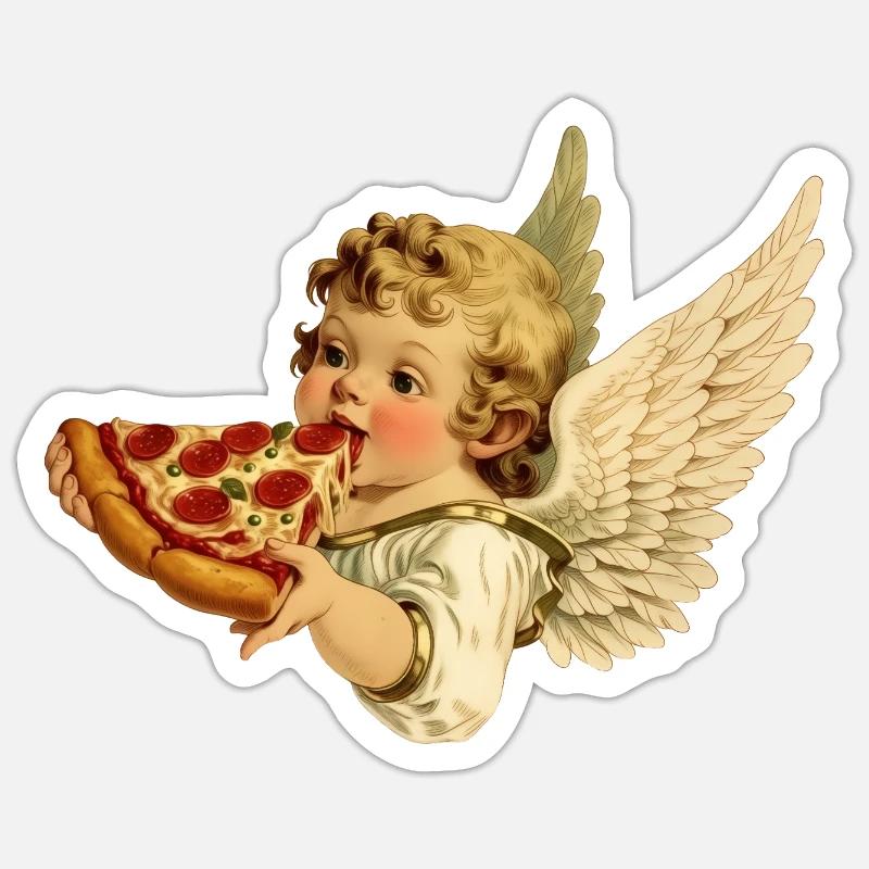 Pizza Cherub – Engelchen mit Pepperoni Sticker Größe S (10 x 10 cm)