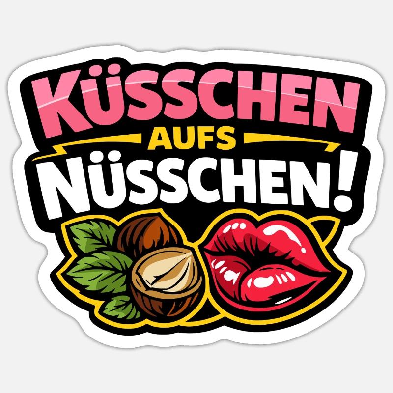Küsschen aufs Nüsschen – Frecher Kuss Spruch - Sticker Größe S (10 x 10 cm) - Mattweiß