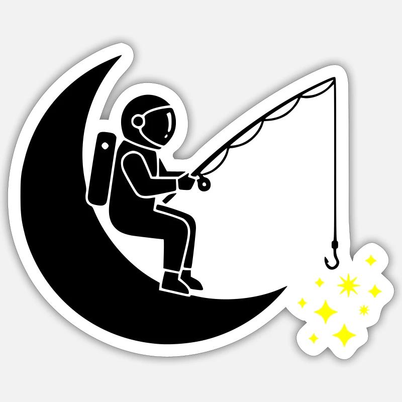 Astronaut angelt Sterne Mond - Sticker Größe S (10 x 10 cm) - Mattweiß