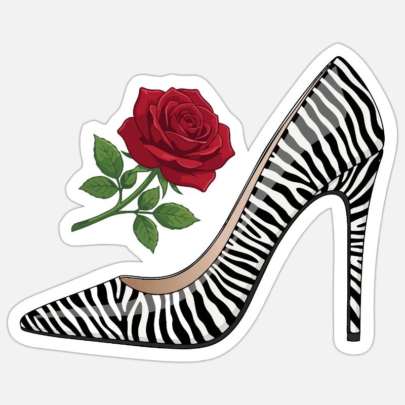 Zebra High Heel Rose - Sticker Größe S (10 x 10 cm) - Mattweiß