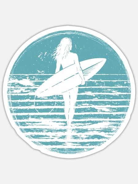 Surferin Retro Vintage Sonnenuntergang Strand - Sticker Größe S (10 x 10 cm) - Mattweiß
