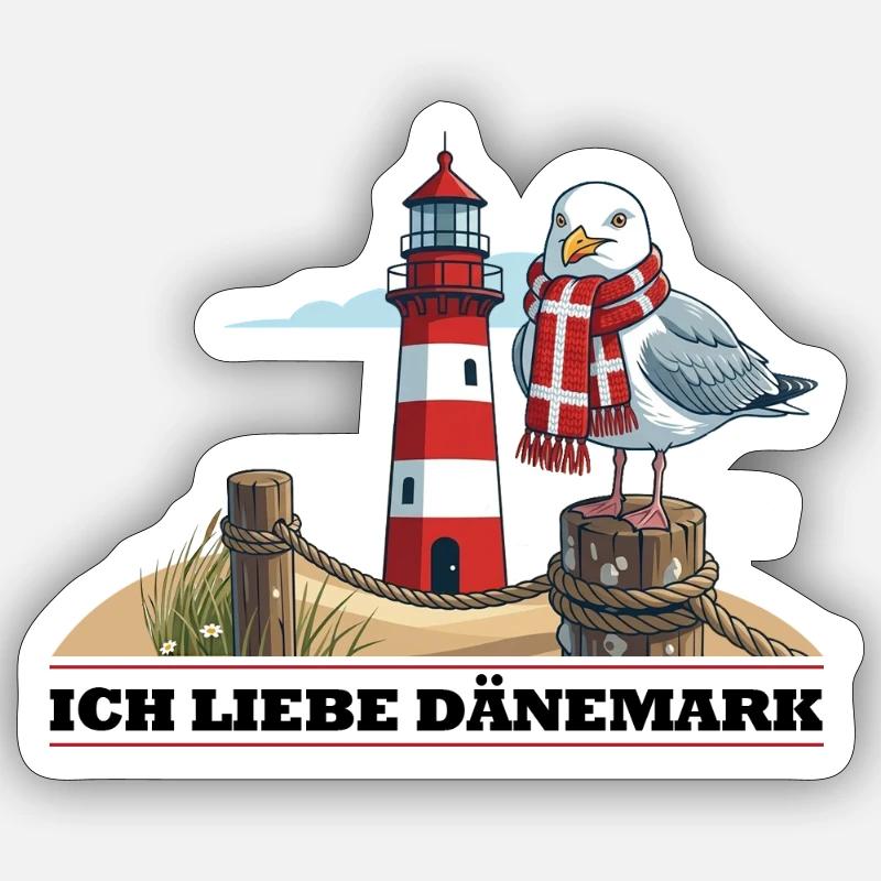 Leuchtturm Möwe mit Schal Sticker Größe S (10 x 10 cm)