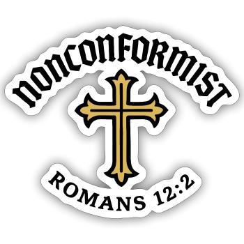 Anticonformiste Chrétien Romains 12:2 Croix d'Or - Sticker taille S (10 x 10 cm) - blanc mat - Devant