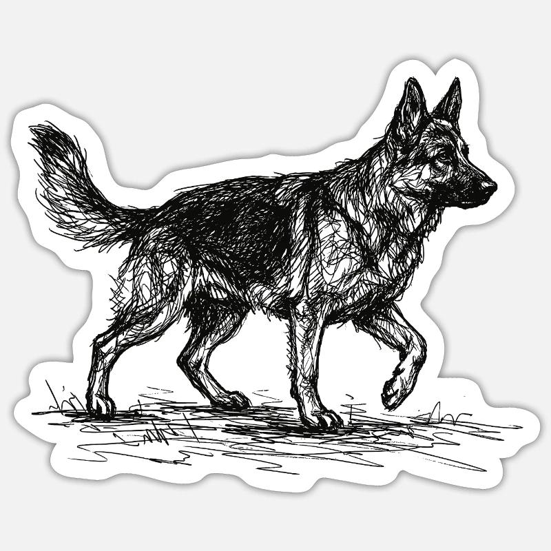 Schäferhund Sketch – Deutscher Schäferhund Design - Sticker Größe S (10 x 10 cm) - Mattweiß