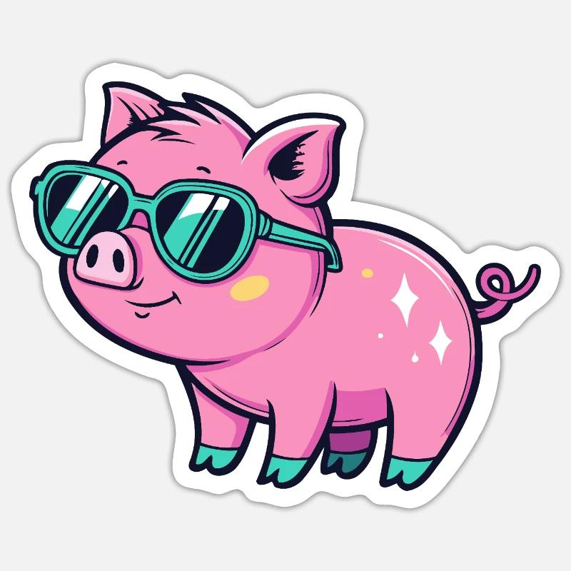 Cute Chic Pig Sonnenbrille - Sticker Größe S (10 x 10 cm) - Mattweiß