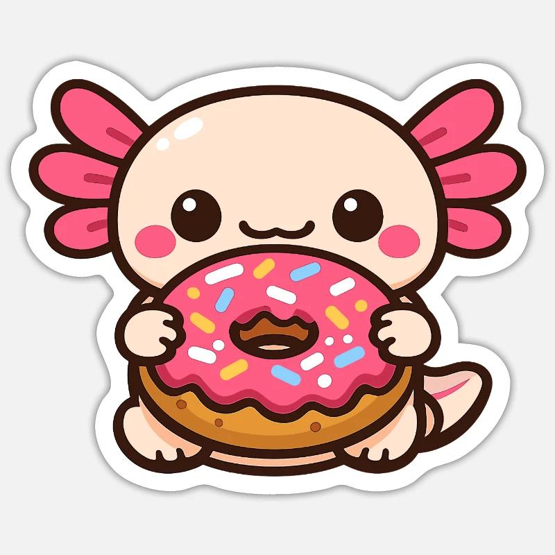 Axolotl Kawaii Donut avec des vermicelles - Sticker taille S (10 x 10 cm) - blanc mat