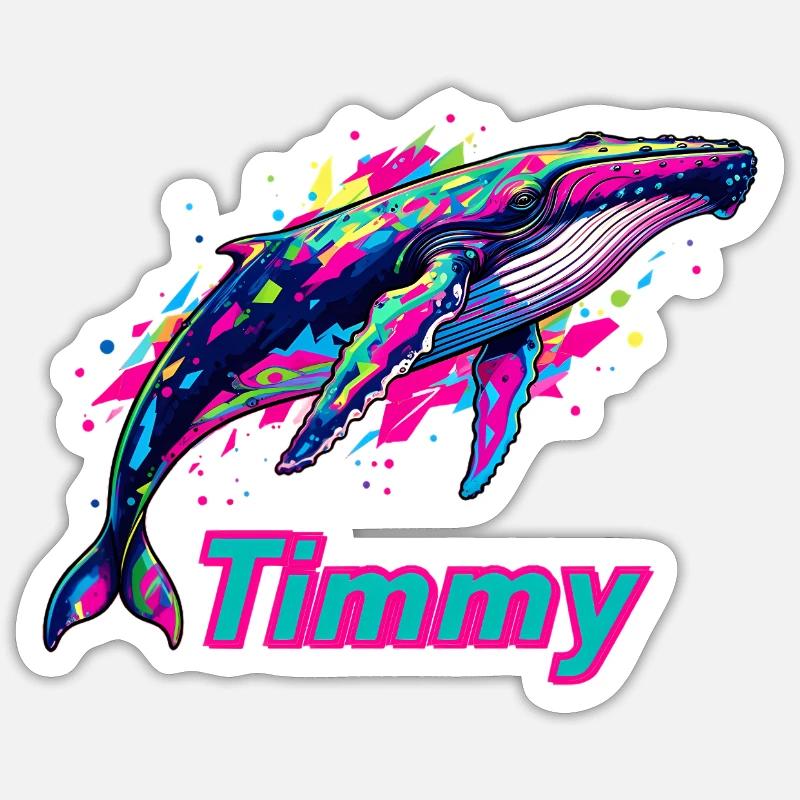 Neon Whale Timmy Graffiti - Sticker size S (10 x 10 cm) - white matte