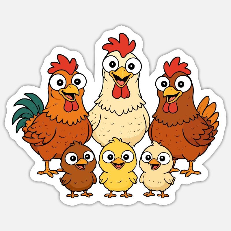 Chickens, roosters and chicks - Sticker size S (10 x 10 cm) - white matte