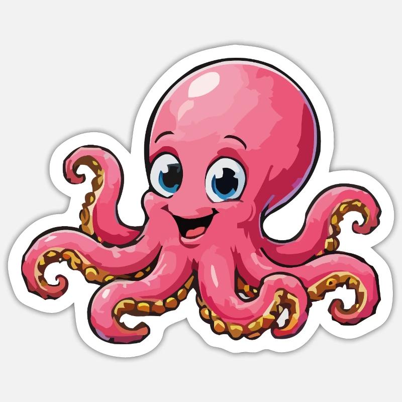Cuddly Pink Octopus Cartoon - Sticker size S (10 x 10 cm) - white matte