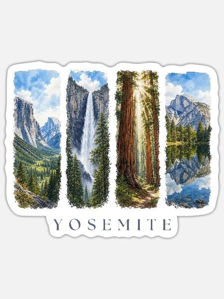 Yosemite Travel – USA Nationalpark Motiv - Sticker Größe S (10 x 10 cm) - Mattweiß