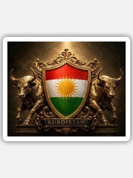 Kurdistan-Schildemblem mit Stieren - Sticker Größe S (10 x 10 cm) - Mattweiß