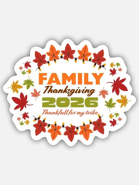 Familien-Thanksgiving 2026 Leaf Burst - Sticker Größe S (10 x 10 cm) - Mattweiß