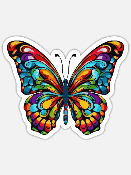 Regenbogen Schmetterlingkunst - Sticker Größe S (10 x 10 cm) - Mattweiß