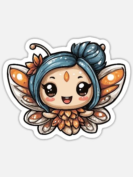 Blumenelfe mit blauer Mähne - Sticker Größe S (10 x 10 cm) - Mattweiß