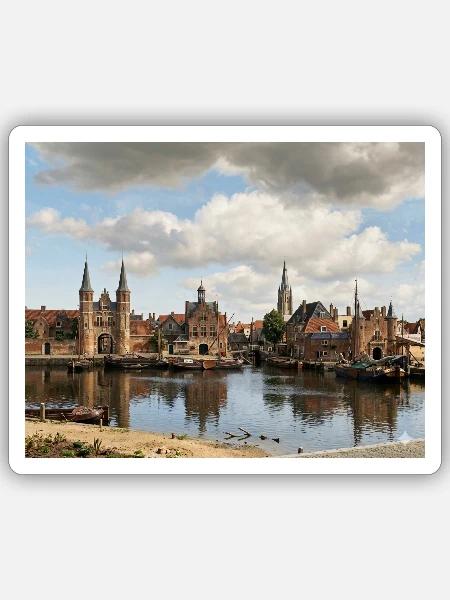 Blick auf Delft (realistisch) - Sticker Größe S (10 x 10 cm) - Mattweiß