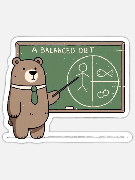 Eine ausgewogene Ernährung für Bären - Sticker Größe S (10 x 10 cm) - Mattweiß