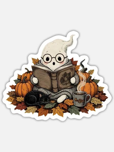Lesendes Gespenst Halloween Geschenk - Sticker Größe S (10 x 10 cm) - Mattweiß