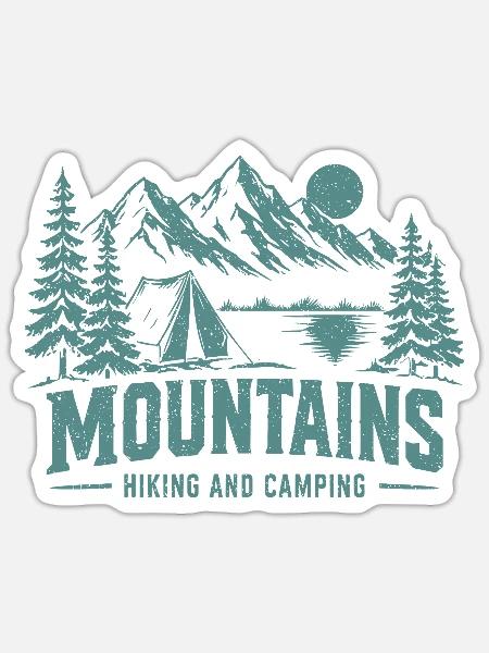 Mountains Hiking Camping - Sticker Größe S (10 x 10 cm) - Mattweiß