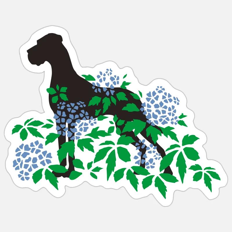 Great Dane and hydrangeas Sticker size S (10 x 10 cm)