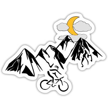 Mountainbiker mit Bergen - Sticker Größe S (10 x 10 cm) - Mattweiß - Vorne