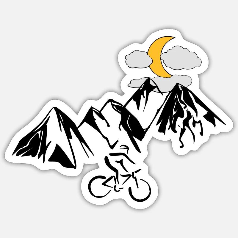 Mountainbiker mit Bergen - Sticker Größe S (10 x 10 cm) - Mattweiß