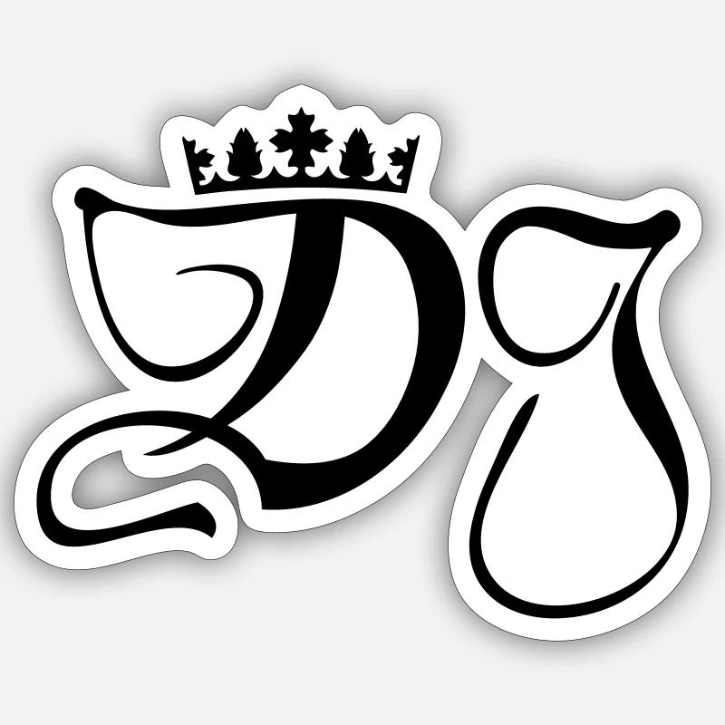 DJ- Discjockey- Monogramm mit Krone - Sticker Größe S (10 x 10 cm) - Mattweiß