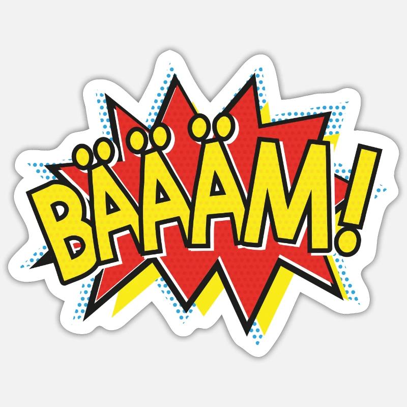 BÄÄÄM Bande dessinée Action Bulle - Style Pop-Art - Sticker taille S (10 x 10 cm) - blanc mat
