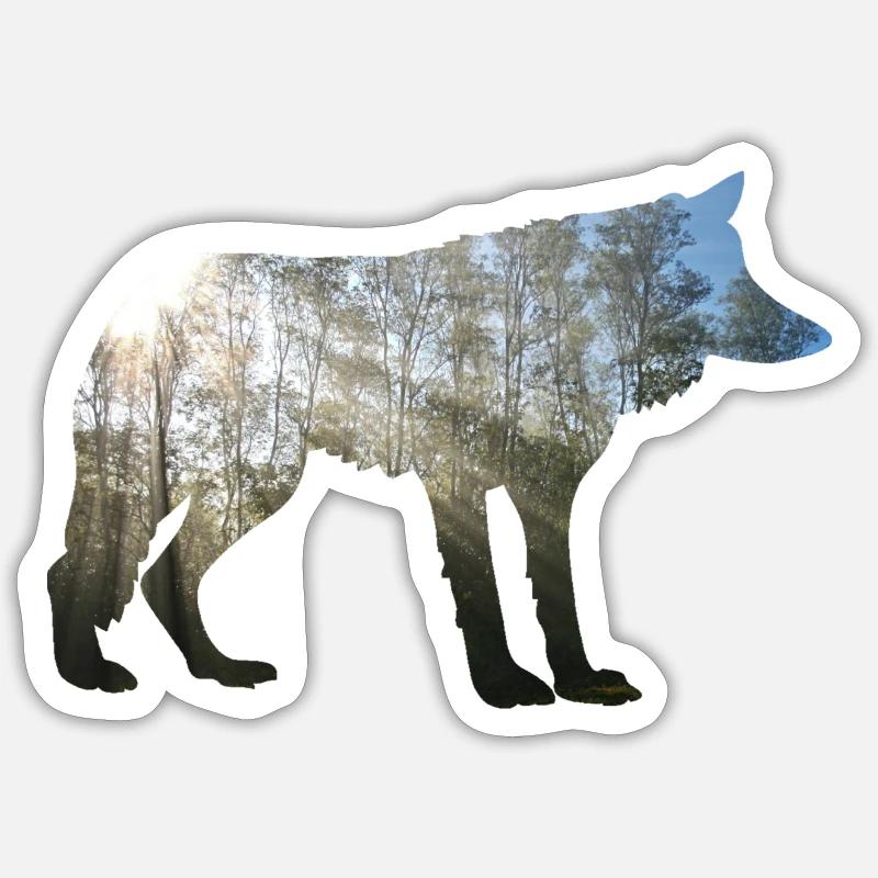 Wolf dans les bois Sticker taille S (10 x 10 cm)
