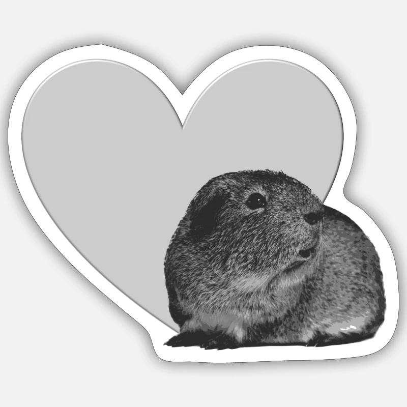 Cochon d'Inde avec coeur pour support de cochon d'Inde - Sticker taille S (10 x 10 cm) - blanc mat