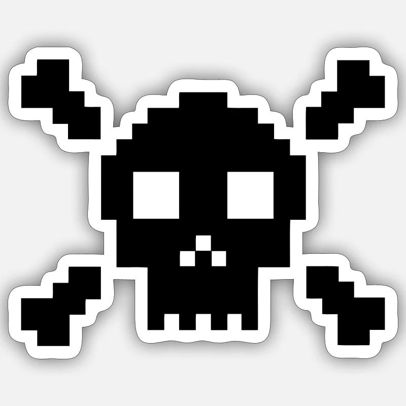 Pixel crane et os croises Sticker taille S (10 x 10 cm)