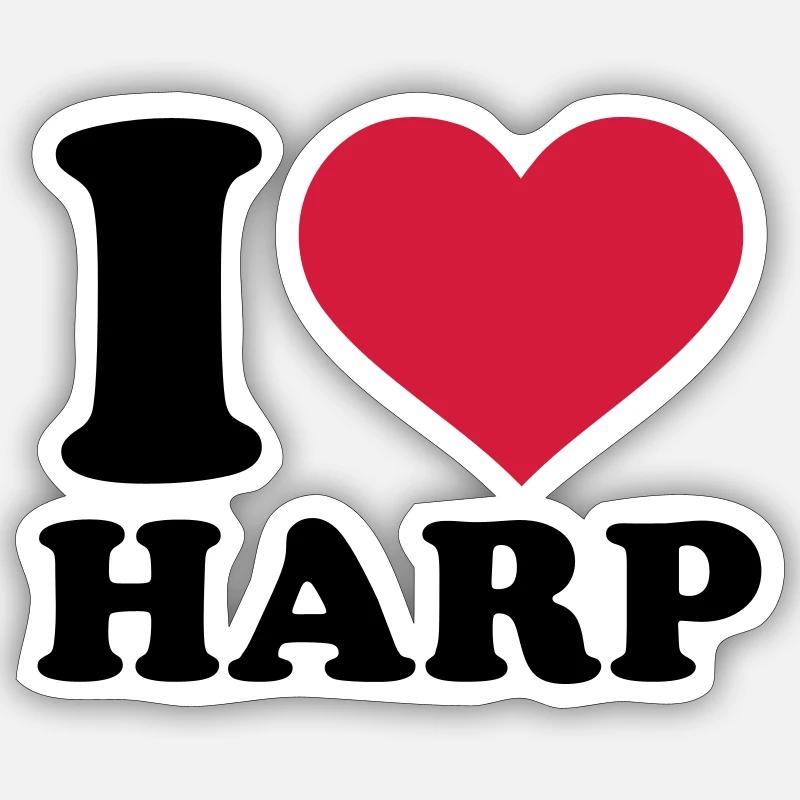 I love Harp - Sticker size S (10 x 10 cm) - white matte