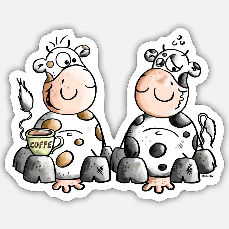 Funny Cows - Coffee - Sticker size S (10 x 10 cm) - white matte