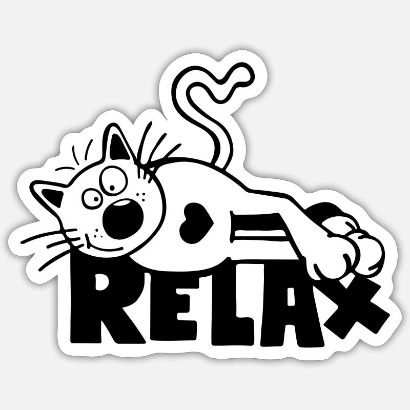Relax Katze - Sticker Größe S (10 x 10 cm) - Mattweiß