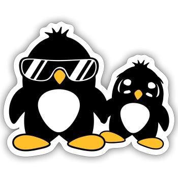 pingouin papa enfant bébé garçon père fils fille f - Sticker taille S (10 x 10 cm) - blanc mat - Devant