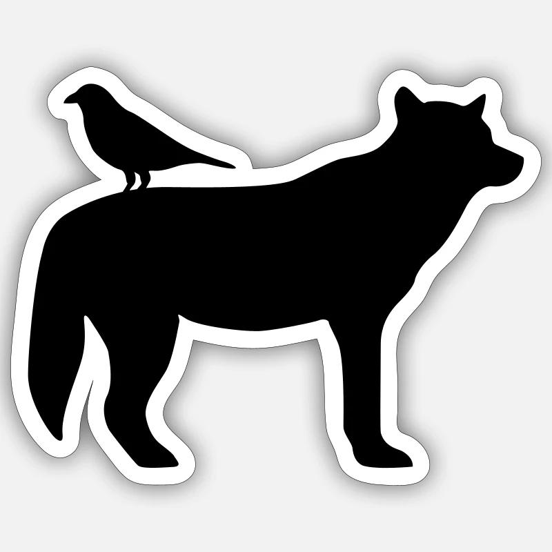 Wolf und Rabe - Sticker Größe S (10 x 10 cm) - Mattweiß