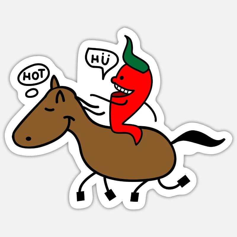 Pferd und Chilli - Sticker Größe S (10 x 10 cm) - Mattweiß