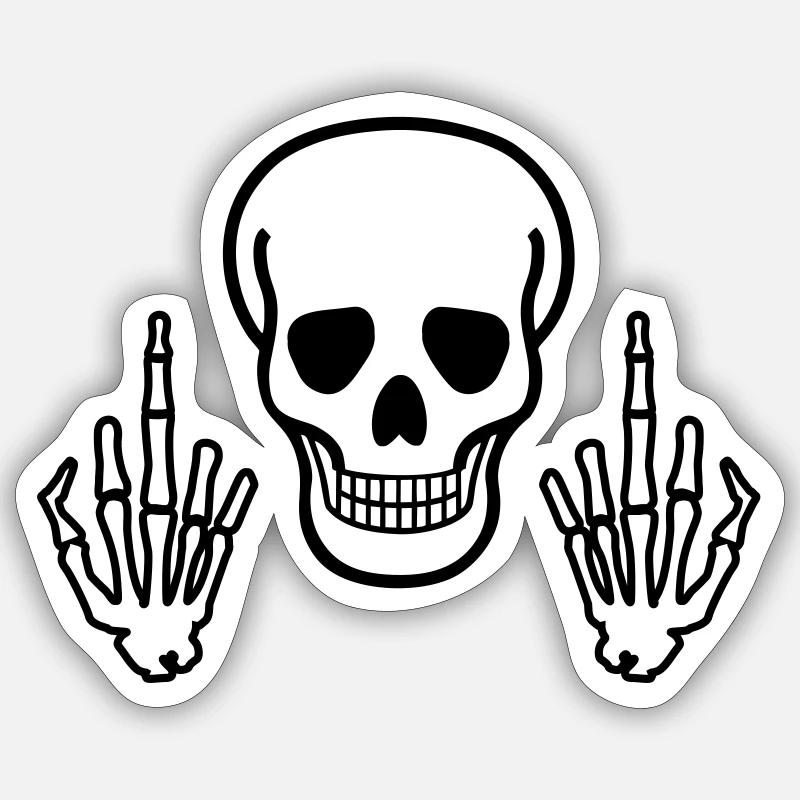 Skull & Middle Finger, 2 coloured - Sticker taille S (10 x 10 cm) - blanc mat