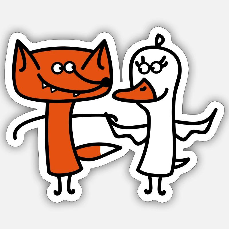 Fuchs und Gans (b) - Sticker Größe S (10 x 10 cm) - Mattweiß