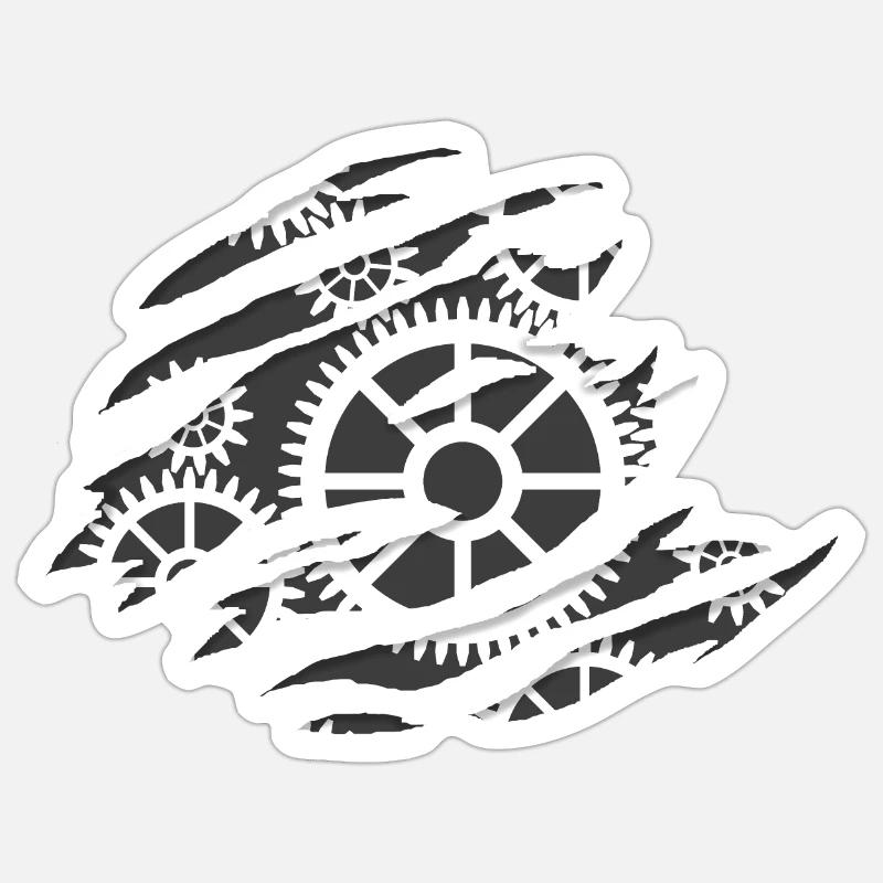 Gear behind torn effect - gift idea Sticker size S (10 x 10 cm)