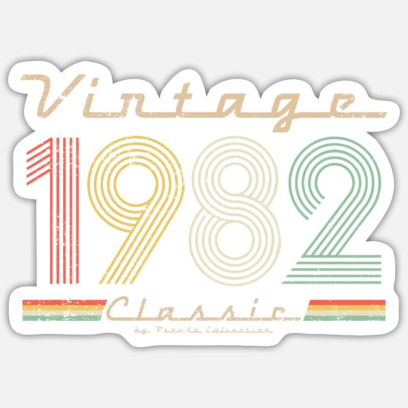 Vintage Classic 1982 pseudo rétro année de naissance - Sticker taille S (10 x 10 cm) - blanc mat