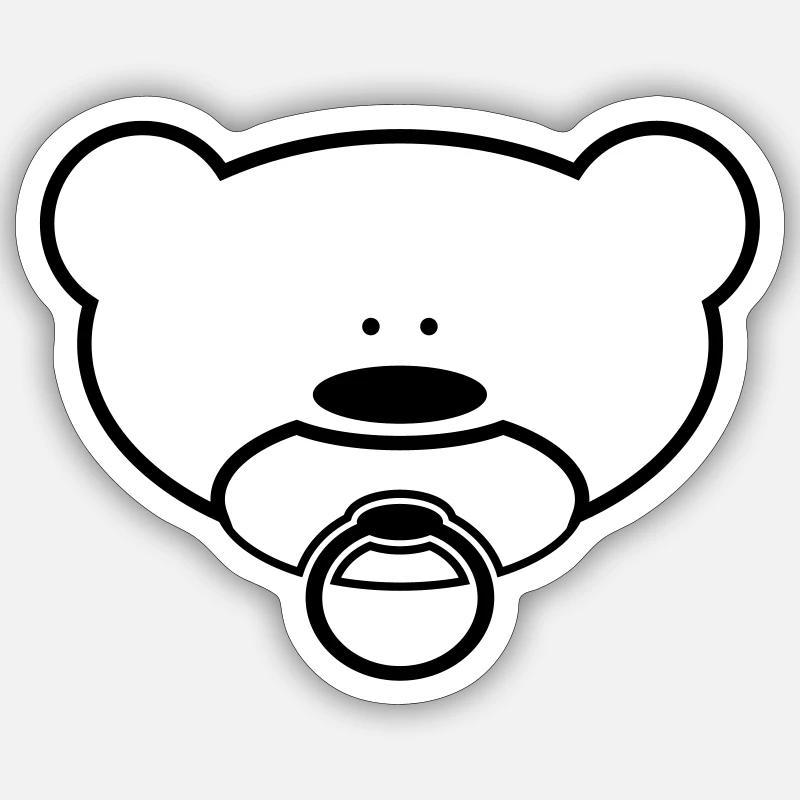 Lustiger Teddybär mit Schnuller - Sticker Größe S (10 x 10 cm) - Mattweiß