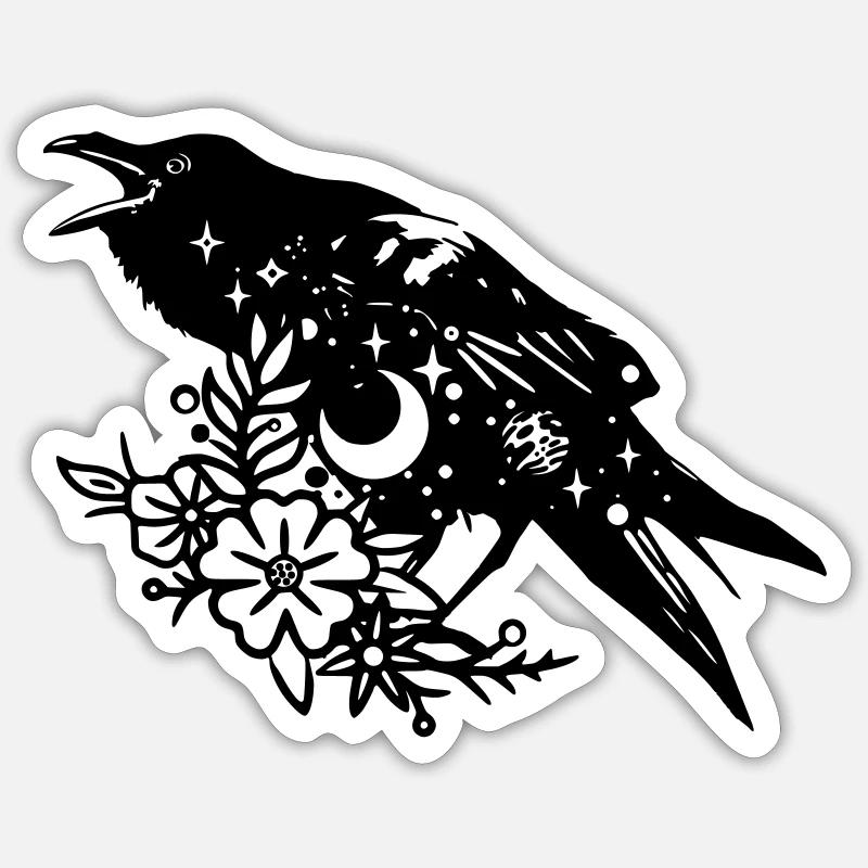 Rabe Flora - Sticker Größe S (10 x 10 cm) - Mattweiß