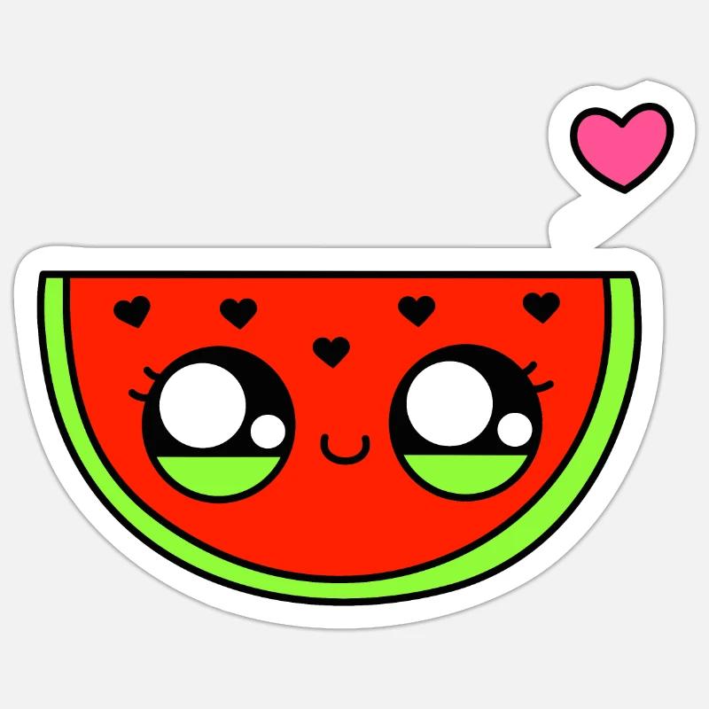 Pastèque kawaii avec un coeur - Cute Watermelon - Sticker størrelse S (10 x 10 cm) - mat hvid